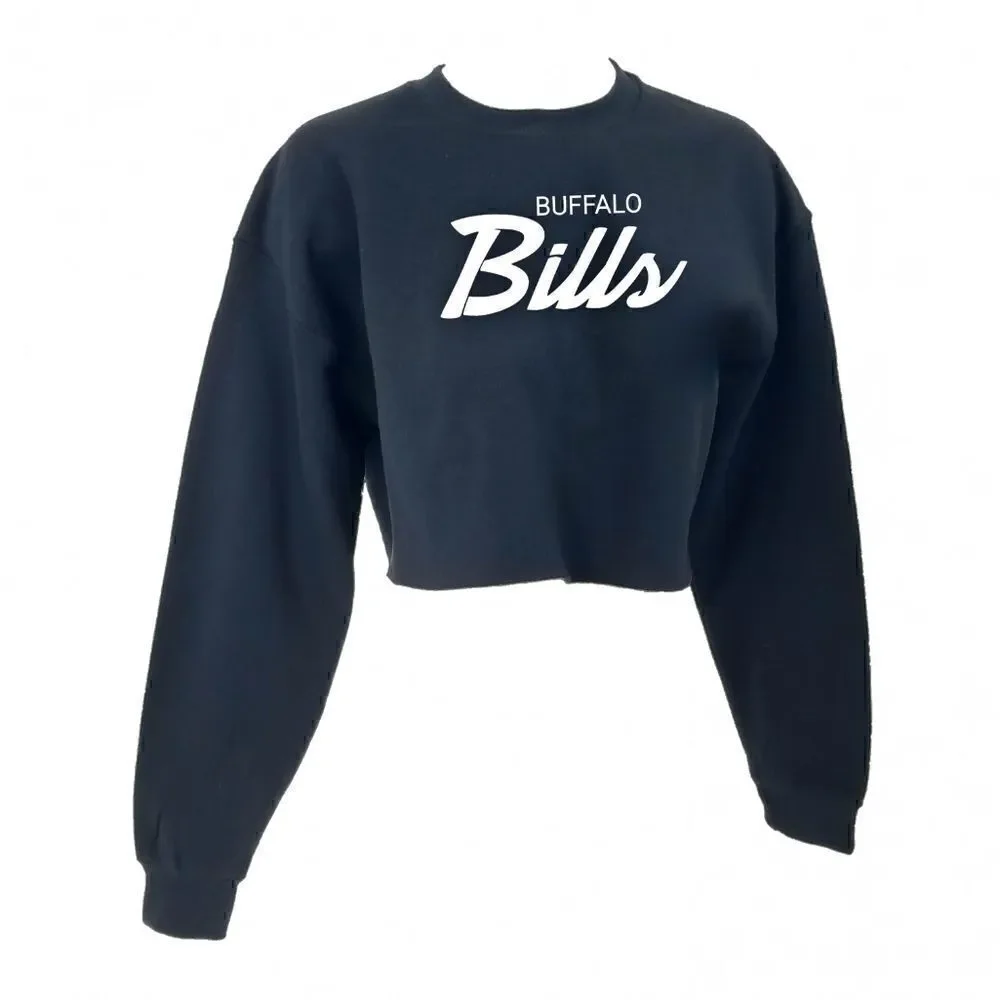 BUFFALO BILLS Double Script Logo "Cropped" Crop Top Pullover Crewneck Sweatshirt - Picture 2 of 5